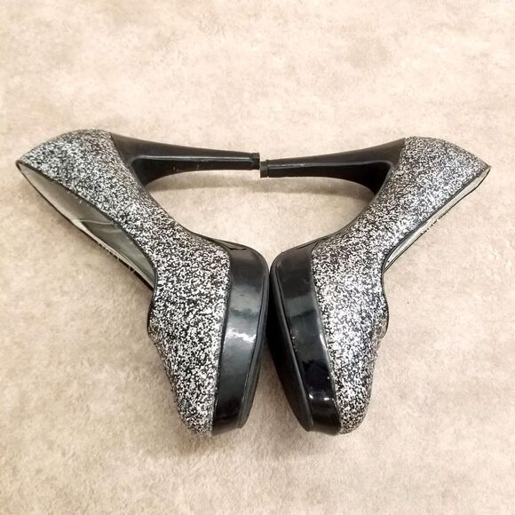 Rampage Womens Tangela Size 8.5 Black Silver Slip On Glittery Heels Platform Pu - Picture 9 of 12